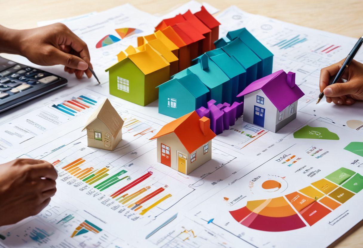 A visually engaging infographic that illustrates key mortgage loan concepts and refinancing strategies, featuring a diverse group of individuals discussing financial charts and graphs, surrounded by symbols of money, houses, and growth arrows. The background should be bright and inviting, with a blend of modern and educational elements. super-realistic. vibrant colors. infographic style.